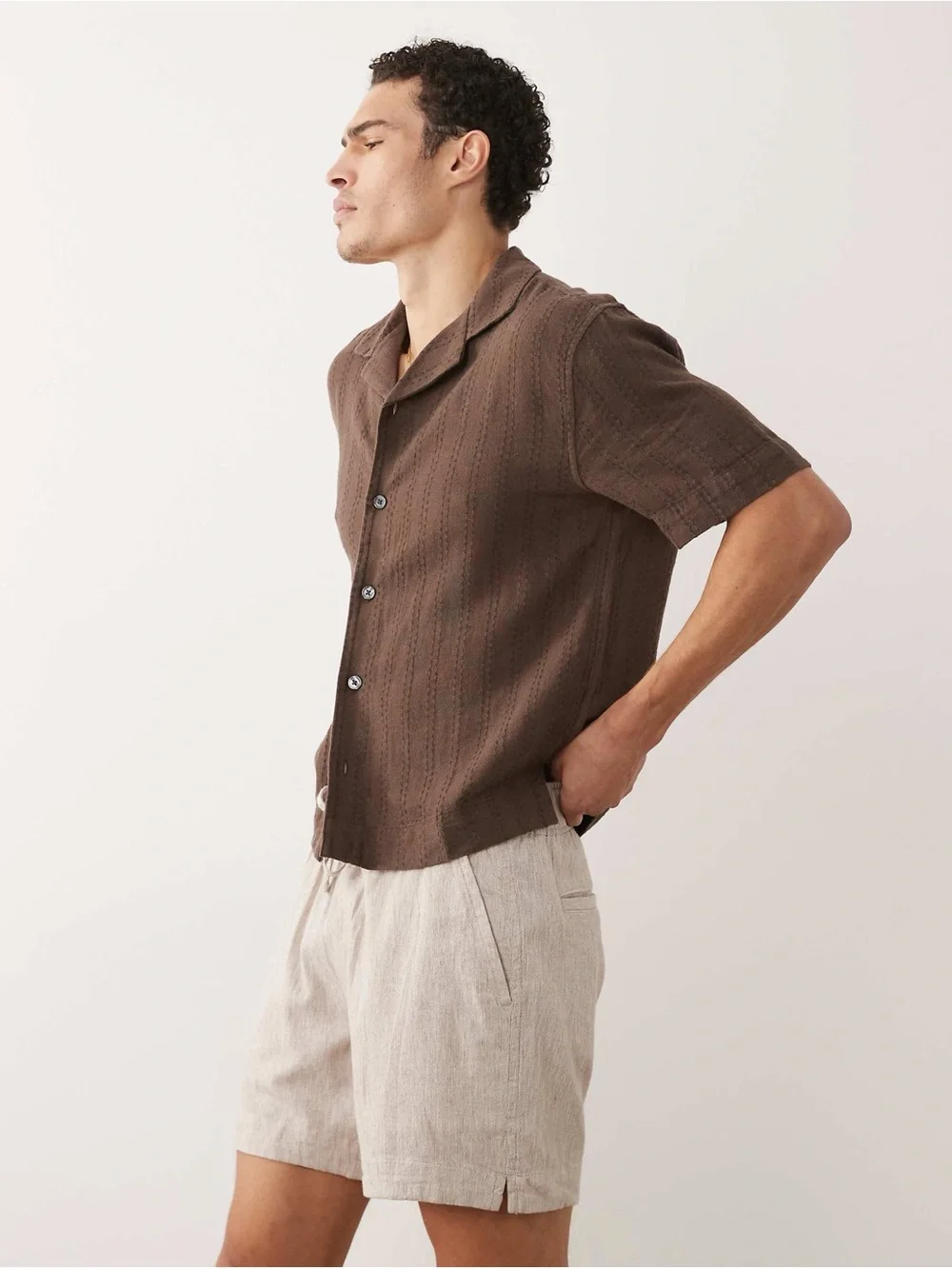 Abercrombie & Fitch pull on cotton-linen blend shorts in beige M
